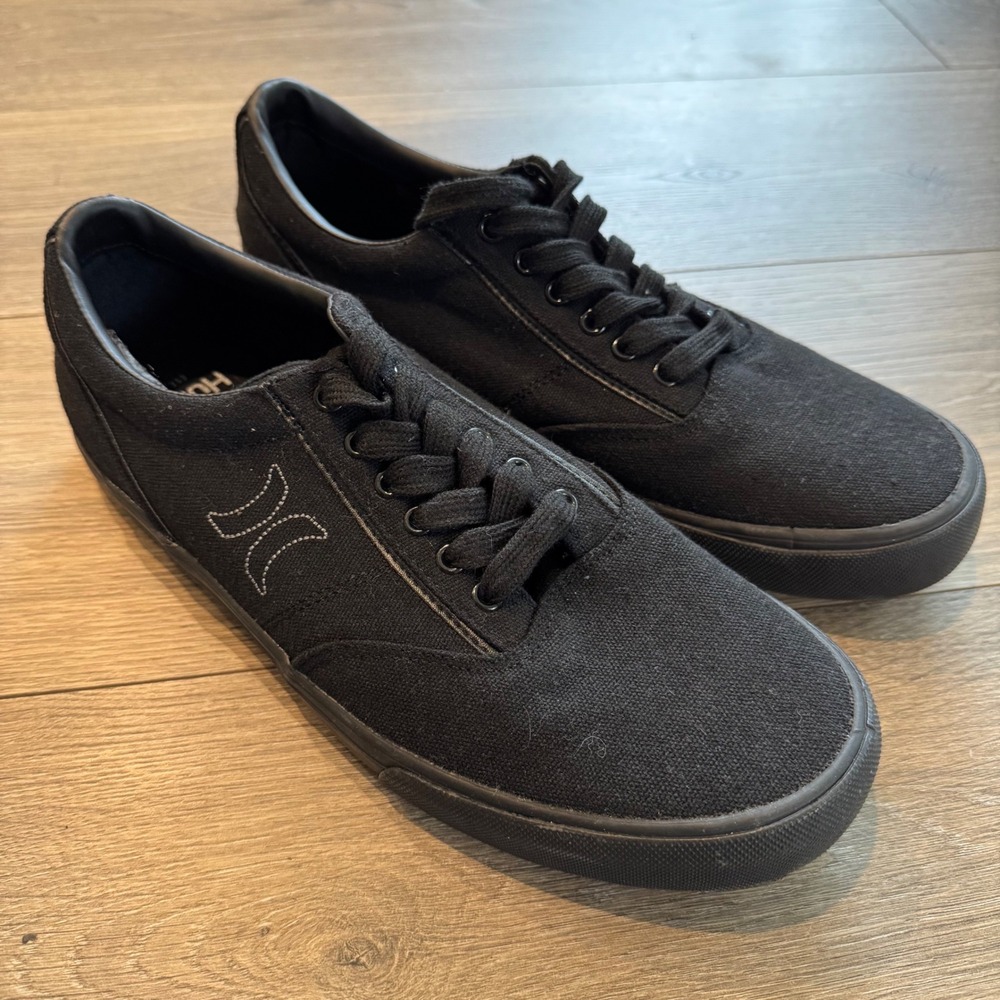 Hurley Arlo Lace Mens Sneakers Black Textile Low Top Skate Shoes 9.5 M 1578011